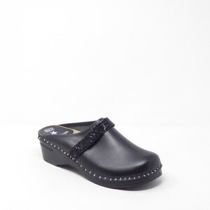 Newbark by Troentorp Smithy Swedish Clogs Black Glitter Studded Leather Mules 41